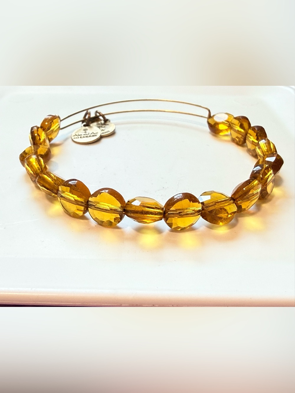 Alex and Ani Golden Amber Crystal Beaded Bangle Bracelet